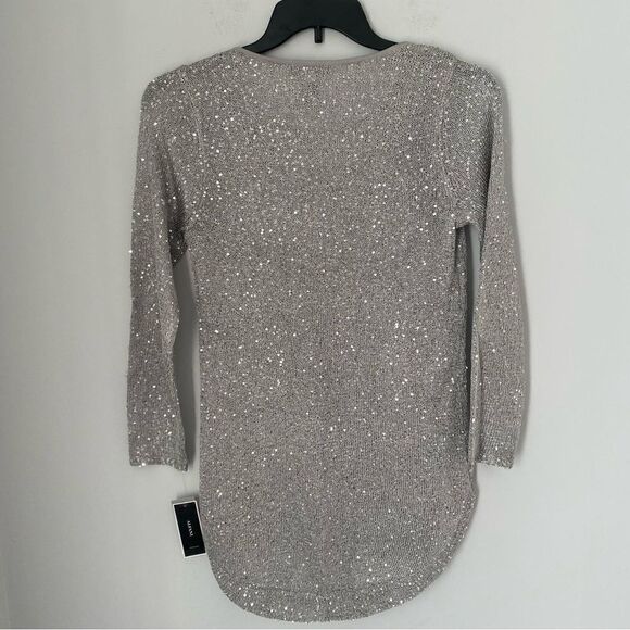 Alfani Women’s Shirt-Tail-Hem Sequinned Sweater Sliver Stream Small - Picture 4 of 5